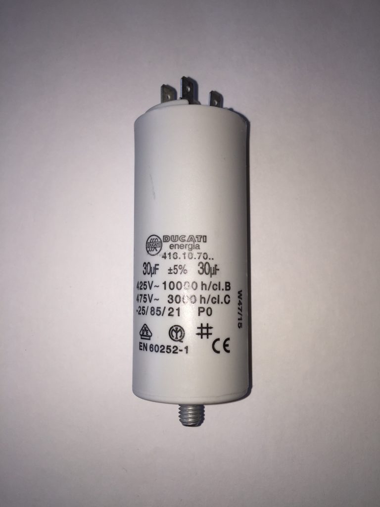 Condensador 3,5 uF con conectores para motor de persiana rodante