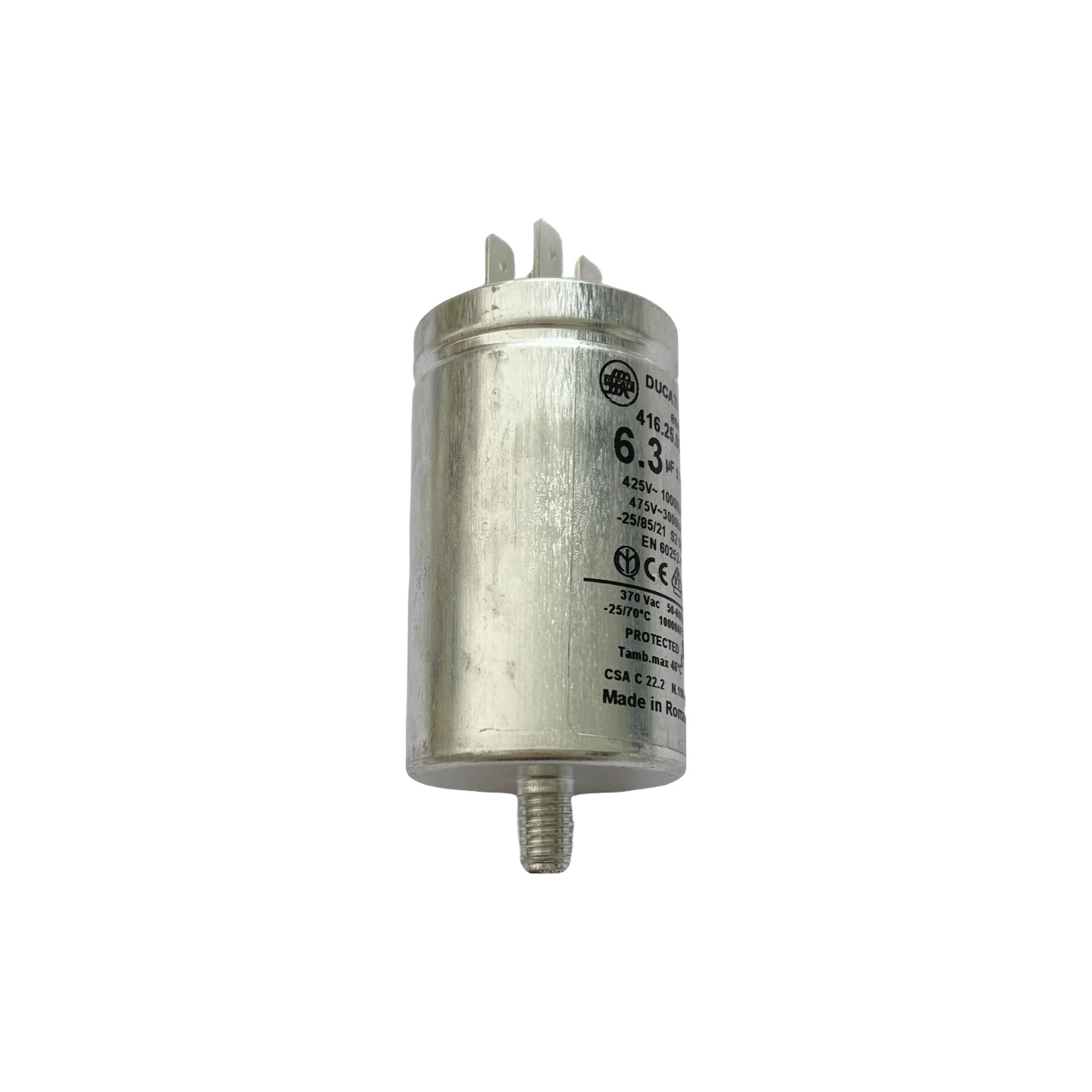 motor run capacitor ducati 6.3uf tag metal case quick connector