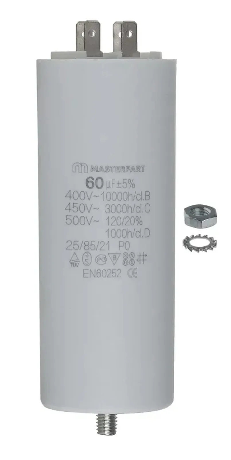 Masterpart Universal Motor Run Capacitor 60uF 60mf AC Tag Spade Connector 240v 400V 500V 2