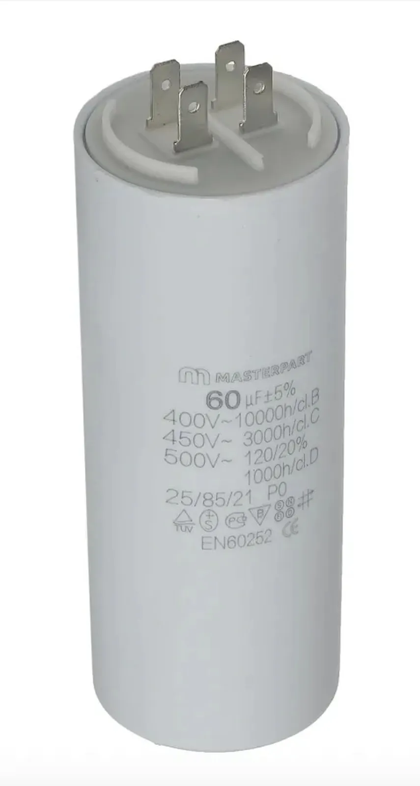 Masterpart Universal Motor Run Capacitor 60uF 60mf AC Tag Spade Connector 240v 400V 500V 4