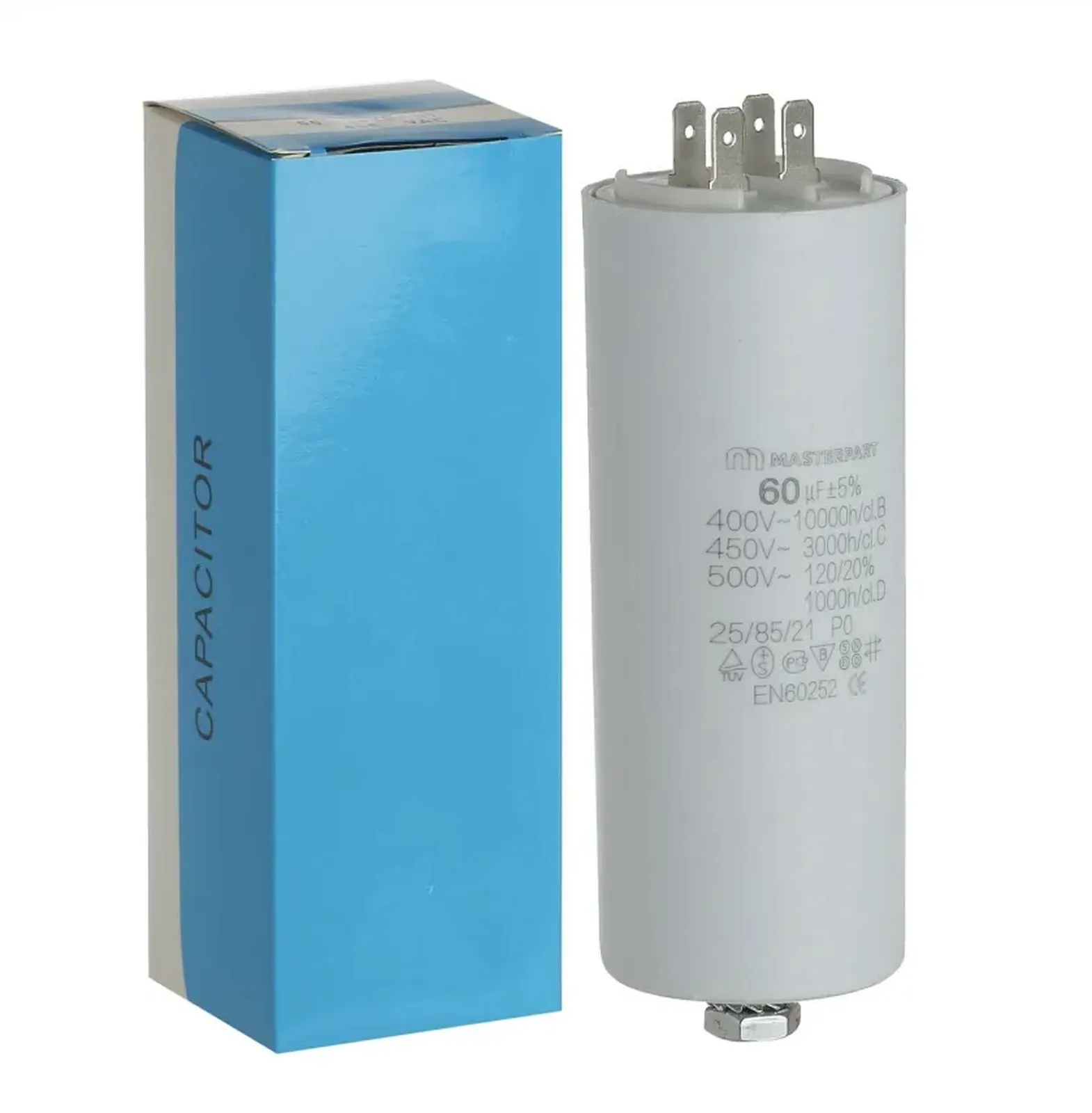 Masterpart Universal Motor Run Capacitor 60uF 60mf AC Tag Spade Connector 240v 400V 500V